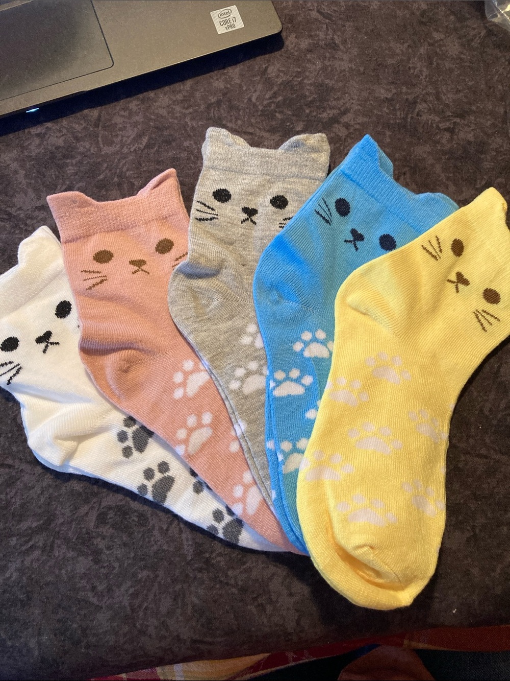 5 Pairs New Cute Cat Paw Ankle Socks in Various Colors